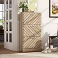 Famapy Brown Woodgrain 3 Drawer Flip Up Shoe Cabinet Openwork
