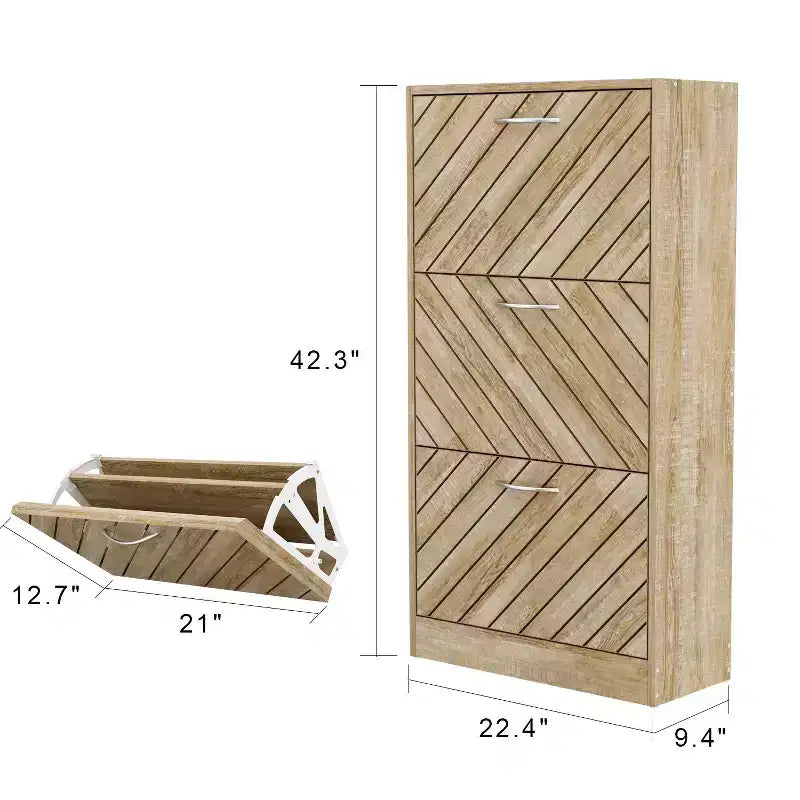 Meuble à chaussures basculant 3 tiroirs ajourés Marron veiné bois