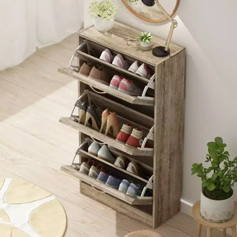 Meuble à chaussures basculant 3 tiroirs ajourés Marron veiné bois