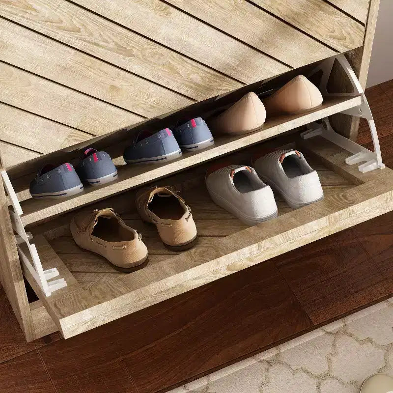 Meuble à chaussures basculant 3 tiroirs ajourés Marron veiné bois