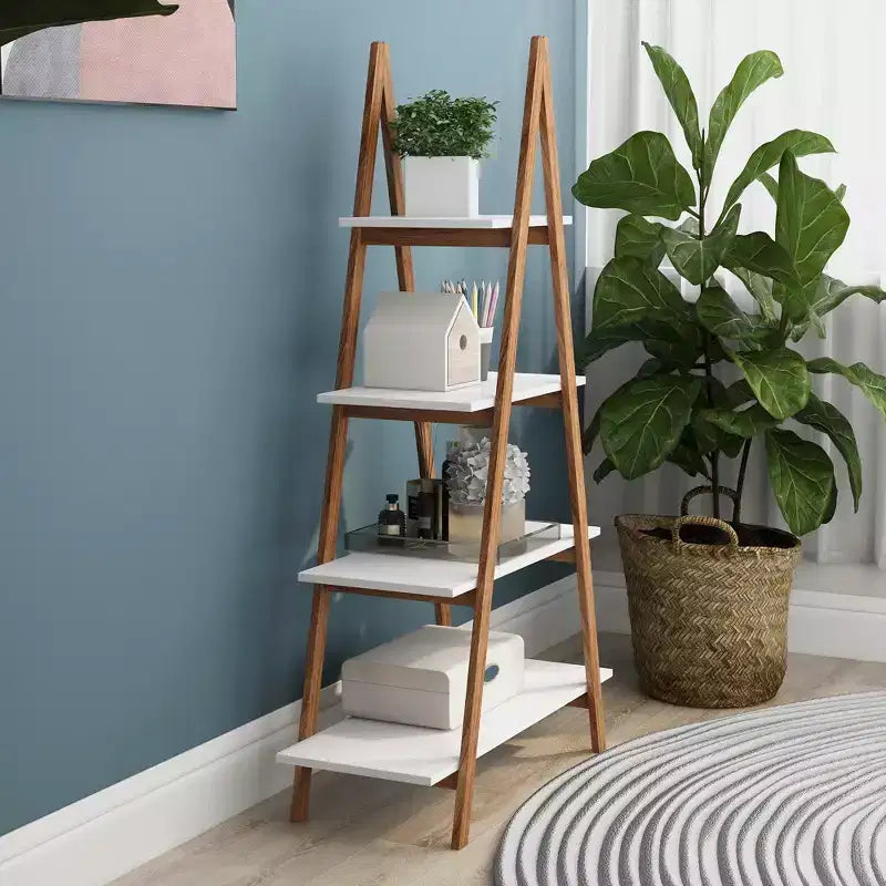 Bibliothèque haute de 42,9 cm en bambou blanc avec 4 étagères en forme de A