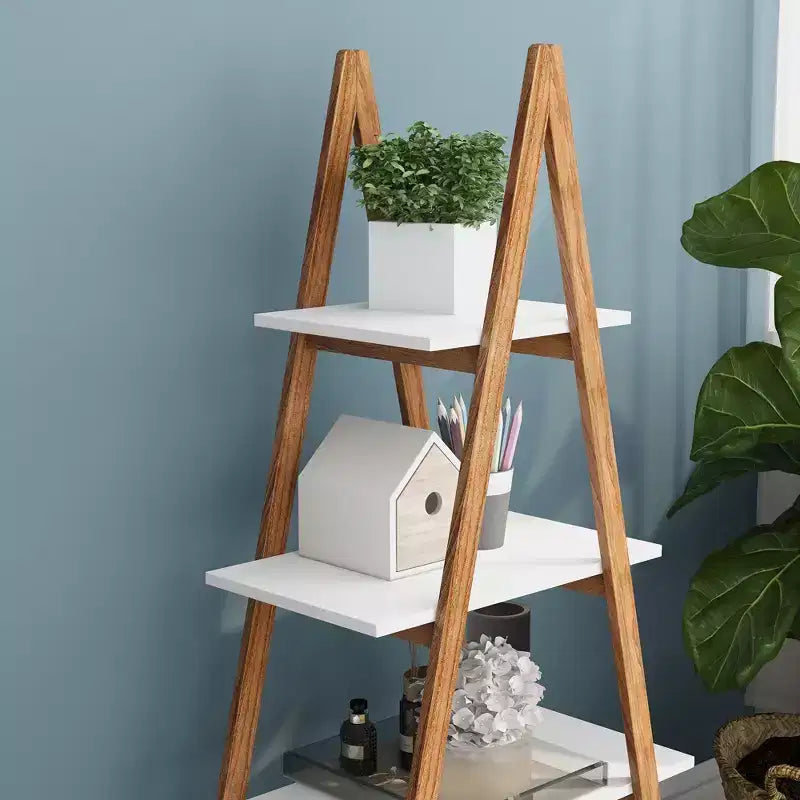 Bibliothèque haute de 42,9 cm en bambou blanc avec 4 étagères en forme de A