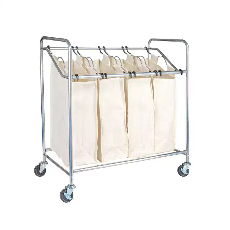 Heavy-Duty Quad Sorter, Rolling Laundry Sorter, 4 Bag Laundry Sorter Cart with Washable and Removable Bags, Chrome