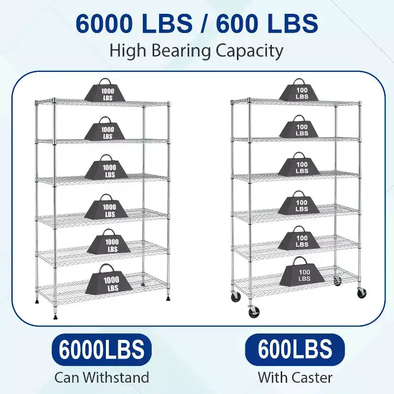 Étagère métallique réglable à 6 niveaux Unité de rangement à roulettes Solution d'organisation peu encombrante pour garage sous-sol