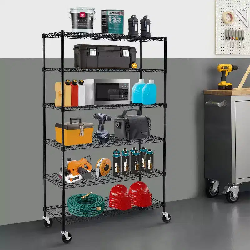 BestMassage 6-Tier Adjustable Metal Shelf Wire Shelving Unit Storage with Wheels Space-Saving Organization Solution for Garage Basement