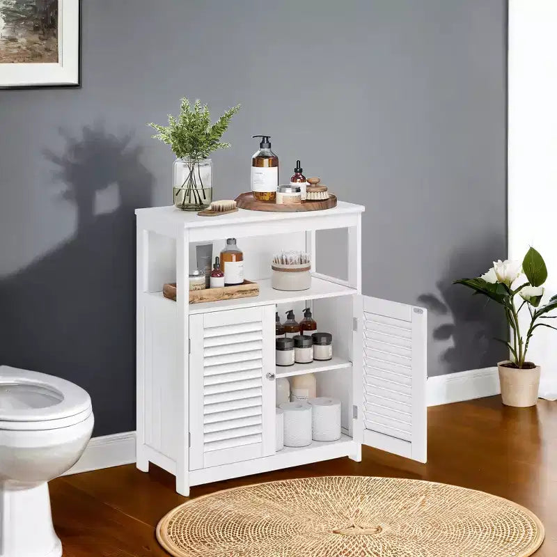 Stylish White Floor Cabinet - Easy Assembly, Sturdy MDF Construction