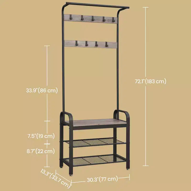 Porte-manteau avec rangement pour chaussures pour entrée, 9 crochets robustes, banc à chaussures pour petites entrées, appartements