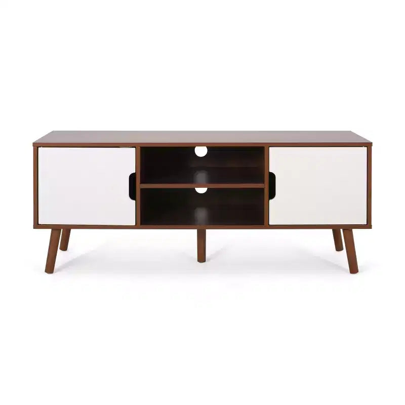 GDFStudio Zapara 47.25 Wooden TV Stand with 2-Cabinets, Walnut and White