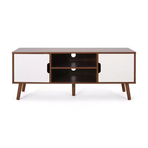 GDFStudio Zapara 47.25 Wooden TV Stand with 2-Cabinets, Walnut and White