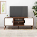 Meuble TV en bois de 120 cm avec 2 armoires, Noyer et Blanc