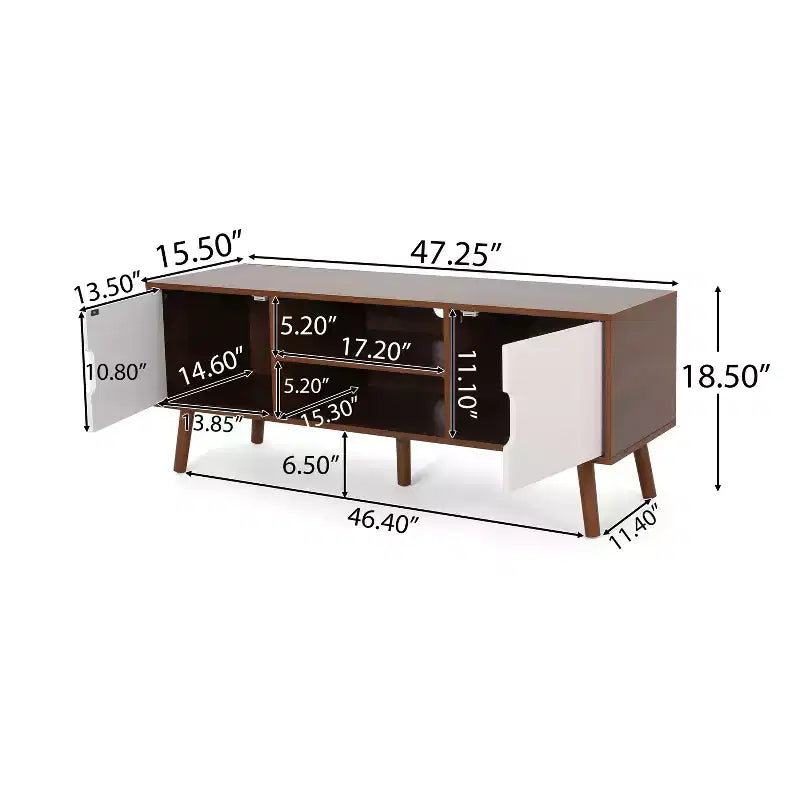 Meuble TV en bois de 120 cm avec 2 armoires, Noyer et Blanc
