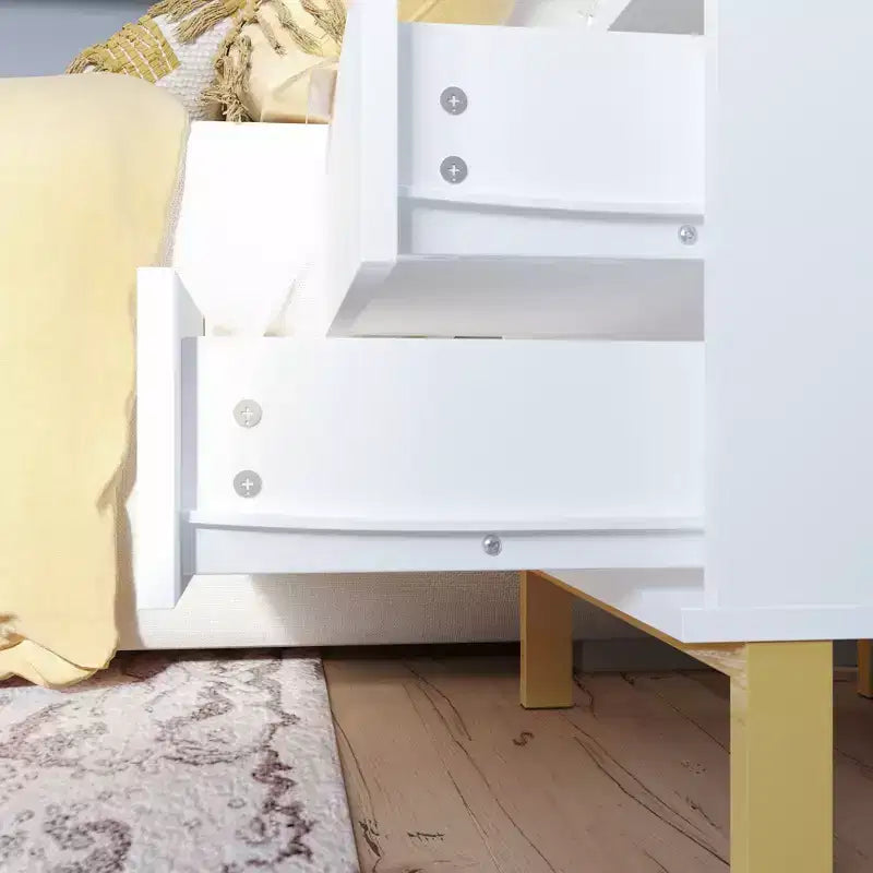 Table de chevet moderne à deux tiroirs en bois veiné avec rangement