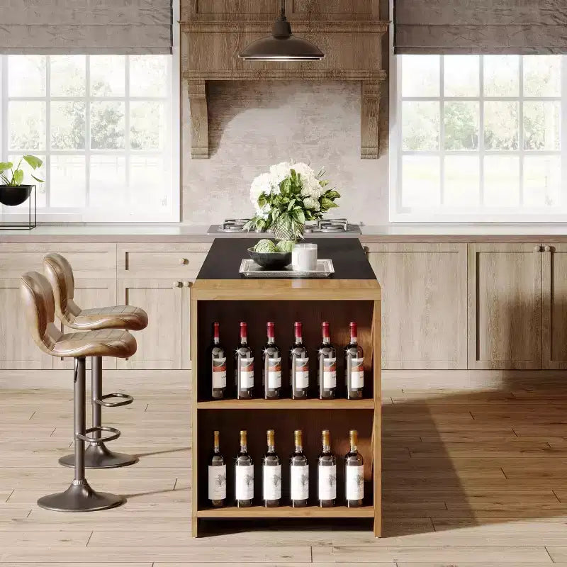 Îlot de cuisine, comptoir de bar en bois avec armoires de rangement