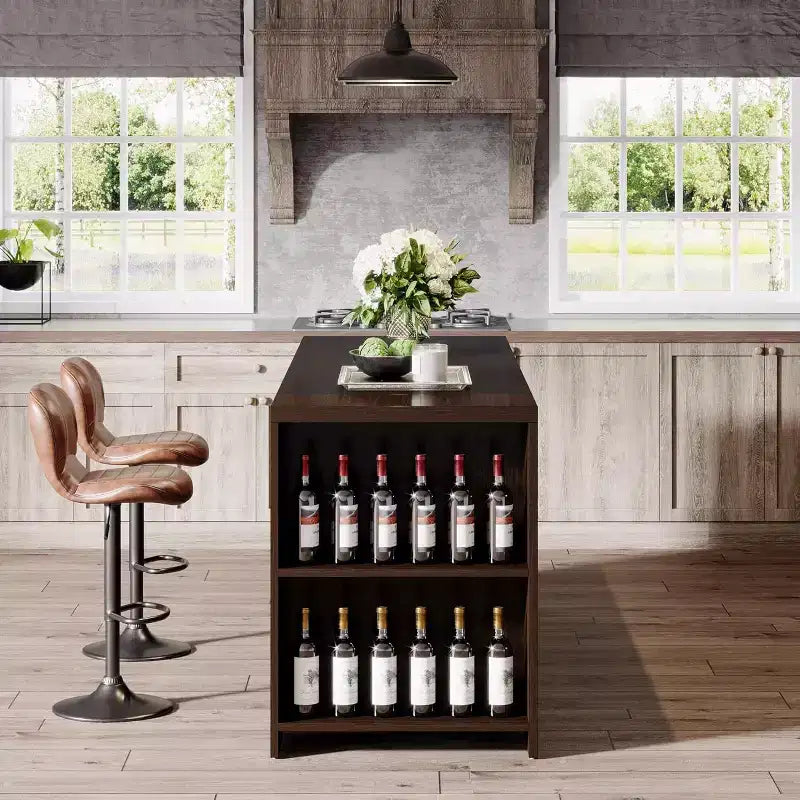 Îlot de cuisine, comptoir de bar en bois avec armoires de rangement