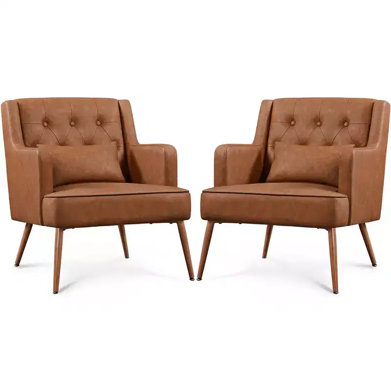 Yaheetech Set of 2 Button Tufted Modern Accent Armchairs with Lumbar Support, Retro Brown