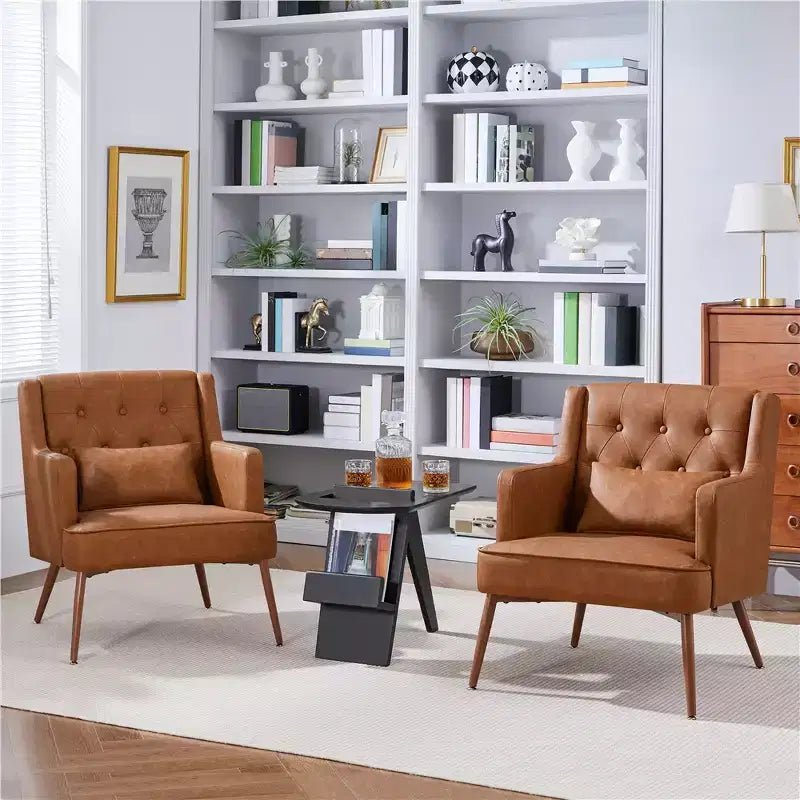 Fauteuil de style moderne capitonné à boutons marron rétro
