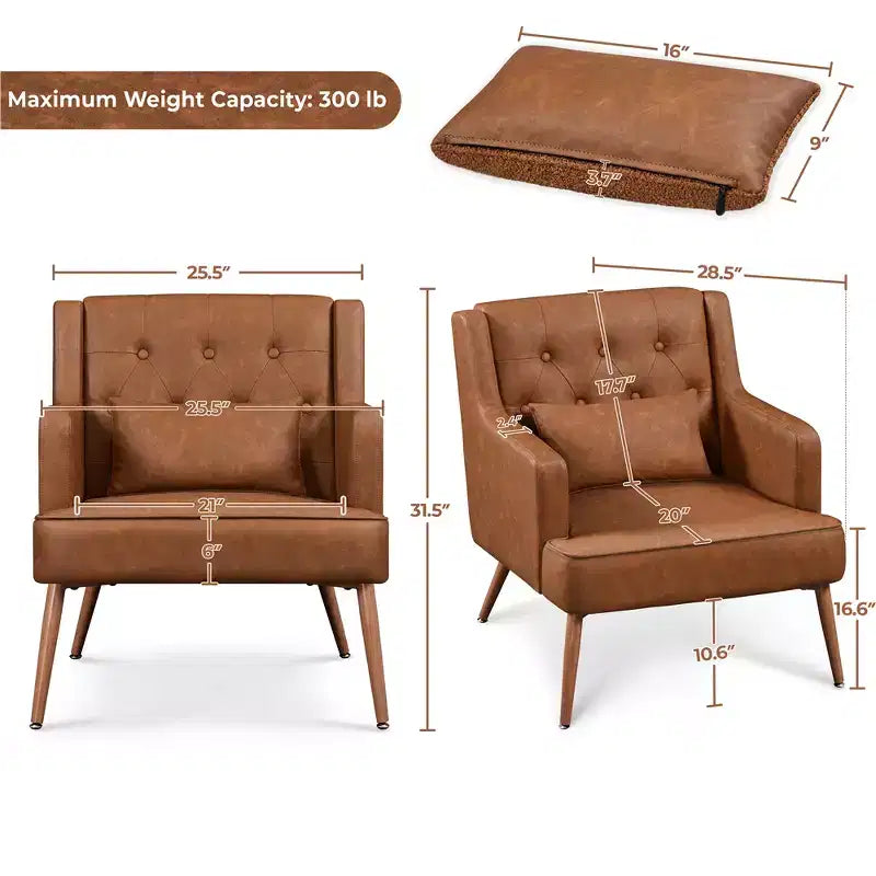 Fauteuil de style moderne capitonné à boutons marron rétro