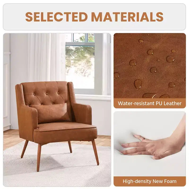 Fauteuil de style moderne capitonné à boutons marron rétro