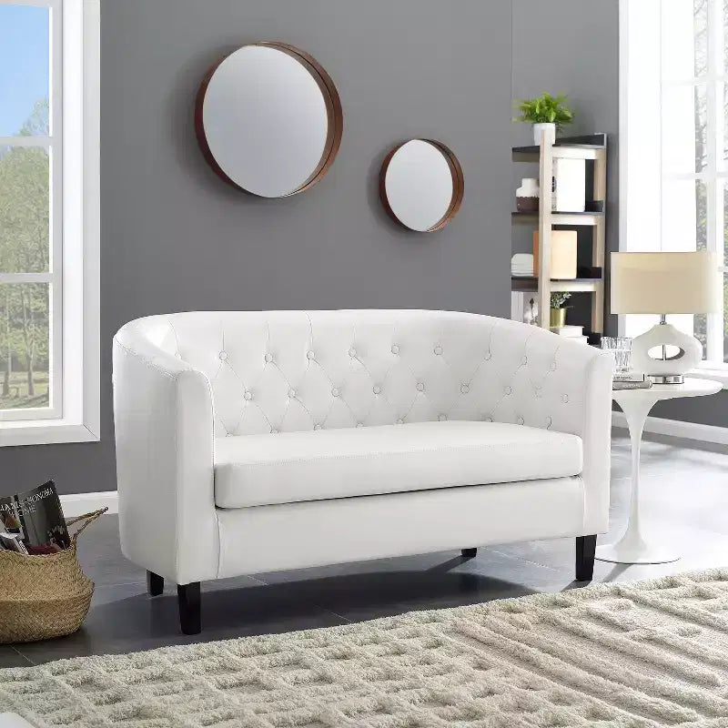 Home Imports Emporium Button Tufted Barrel Loveseat, Midcentury Modern 2 Seater Sofa Couch
