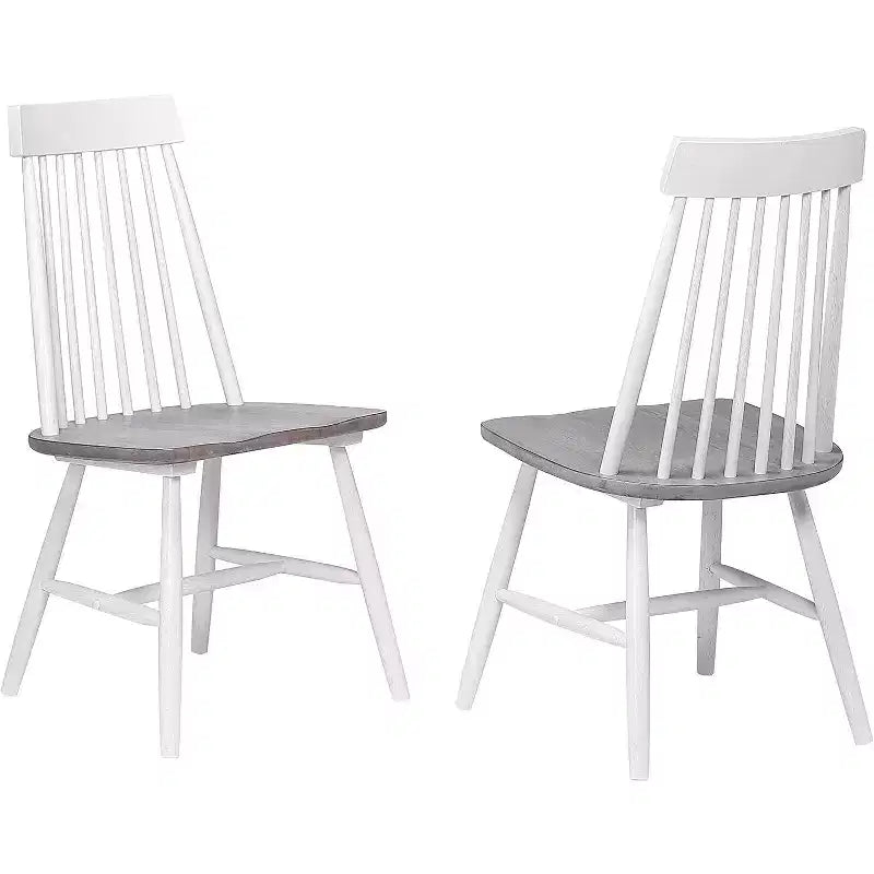 Kings Brand Furniture  Milford Windsor Wood Slat Back White/Gray Dining Side Chairs, Set of 2