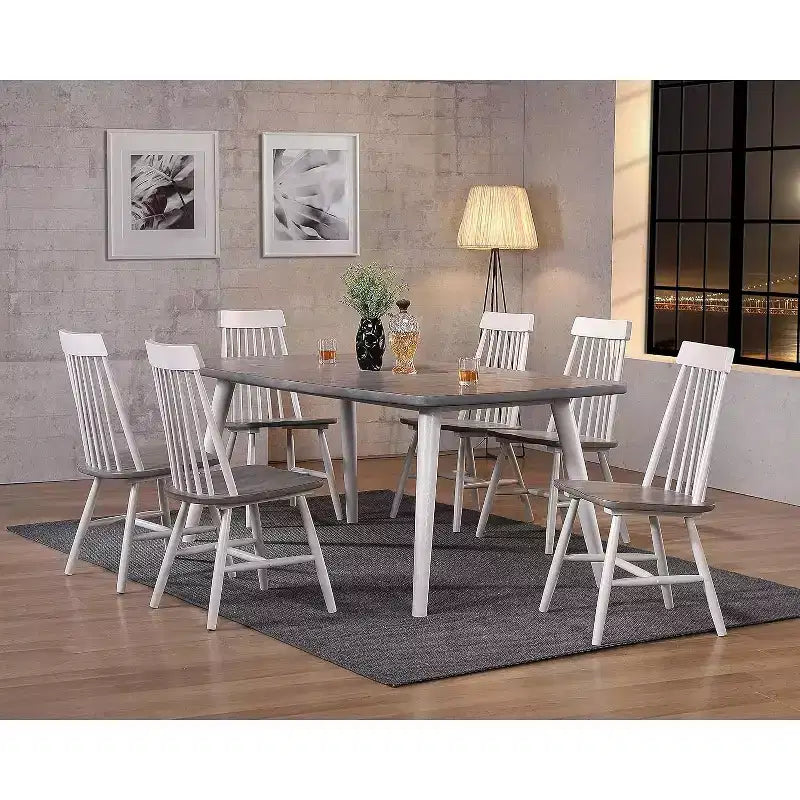 Chaise de salle à manger blanche/grise avec dossier à lattes en bois