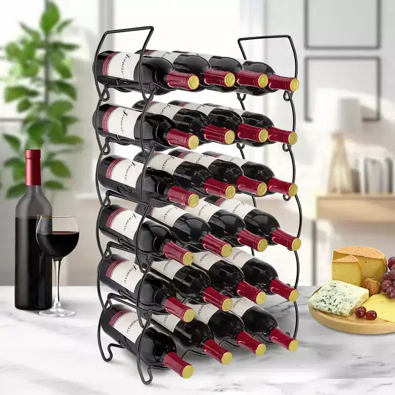 Range-bouteilles classique empilable à six niveaux - Convient pour les bars, caves à vin, sous-sols, armoires, garde-manger, etc. - Peut contenir jusqu'à 24 bouteilles de vin.
