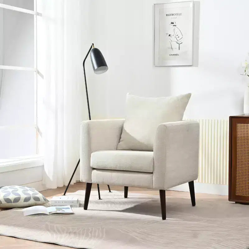 29.53W Chenille/Teddy Upholstered Accent Chair, Barrel Armchair with Solid Wood Legs and Waist Pillow - ModernLuxe
