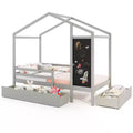 Costway Twin House Bed with 2 Storage Drawers Solid Wood Platform Bed with Blackboard White/Gray