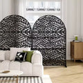 Spring Flow Leaf 01 Black Arched Galvanized Steel Screen 183x120x40cm