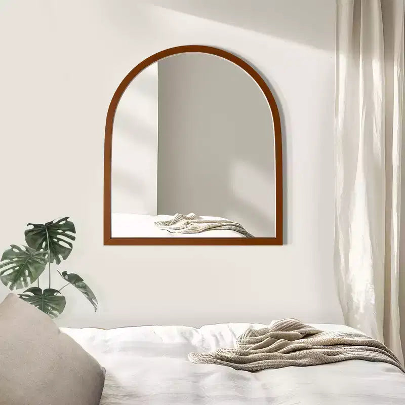 Miroir suspendu en bois massif avec bords droits et coins arqués, couleur noyer, 90x80x2cm (montage double face)