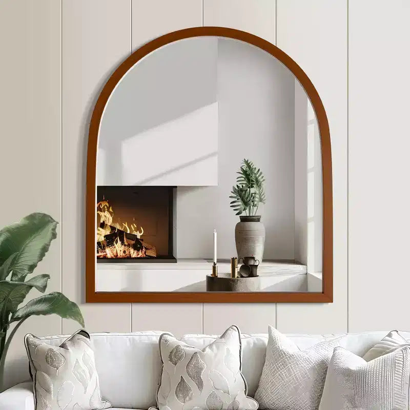 Miroir suspendu en bois massif avec bords droits et coins arqués, couleur noyer, 90x80x2cm (montage double face)
