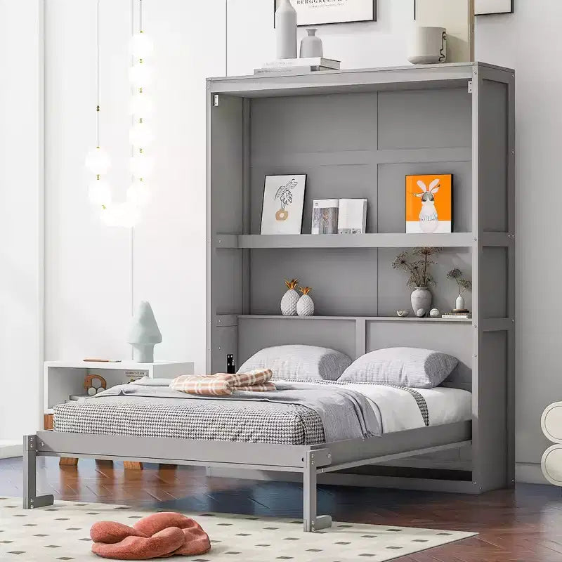 Whisen Modern Design Murphy Bed, Folded into a Cabinet with Shelves, Superior Quality