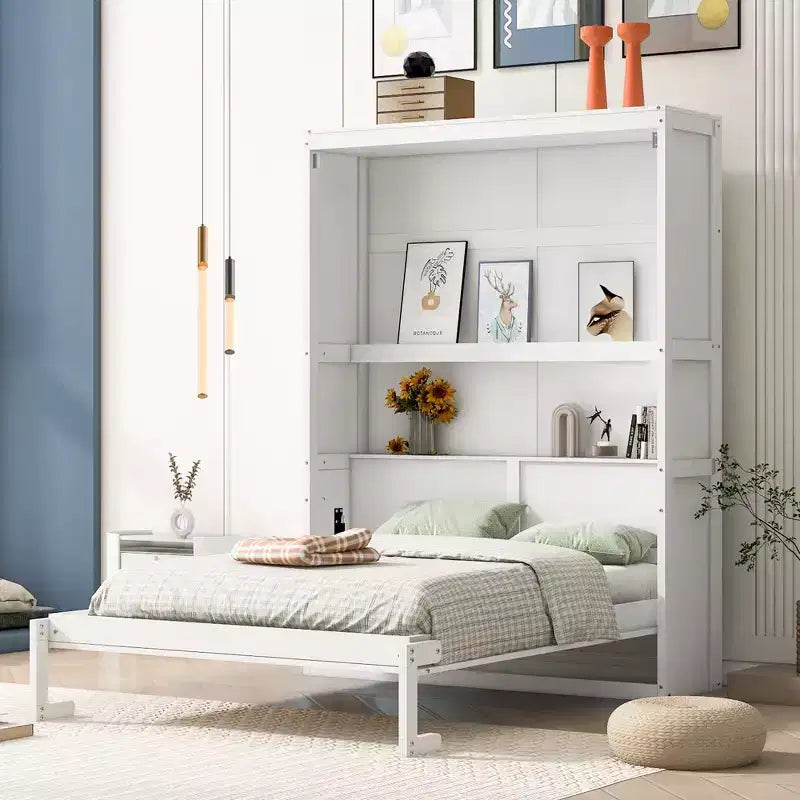 Lit escamotable au design moderne, intégré dans une armoire avec étagères, qualité supérieure