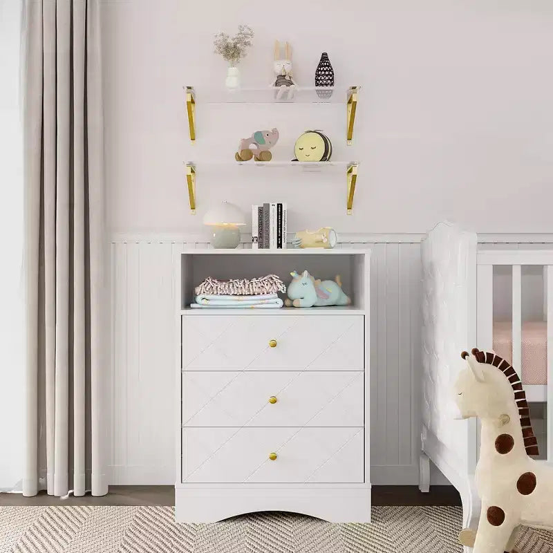 Heynemo Dresser with Drawers &amp; Floating Shelves, 3 Drawer Dresser with Open Storage &amp; Painted Finish, for Bedroom, Closet, Hallway