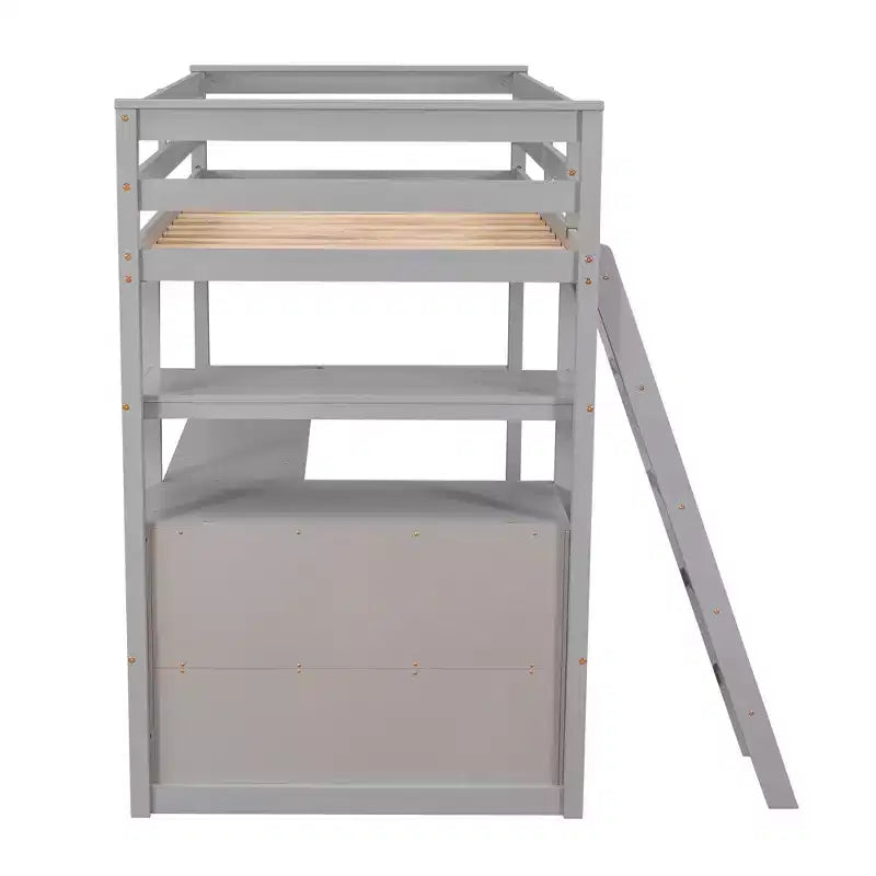 Lit mezzanine en bois de 79,5''L*57,1''W avec bureau, étagères et deux tiroirs intégrés, design multifonctionnel