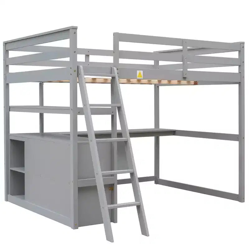 Lit mezzanine en bois de 79,5''L*57,1''W avec bureau, étagères et deux tiroirs intégrés, design multifonctionnel