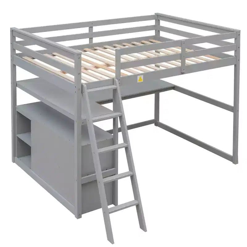 Lit mezzanine en bois de 79,5''L*57,1''W avec bureau, étagères et deux tiroirs intégrés, design multifonctionnel