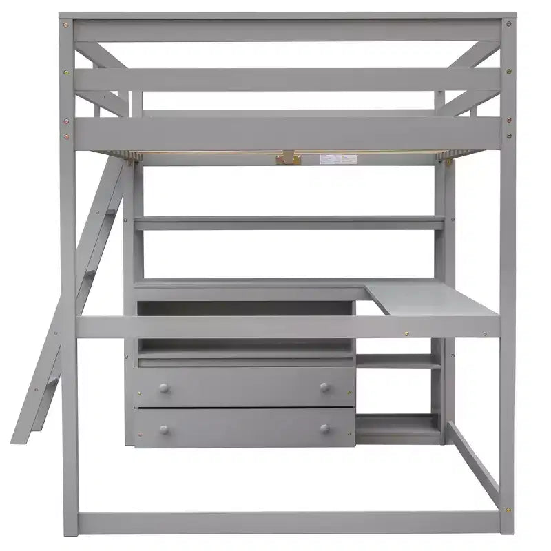 Lit mezzanine en bois de 79,5''L*57,1''W avec bureau, étagères et deux tiroirs intégrés, design multifonctionnel