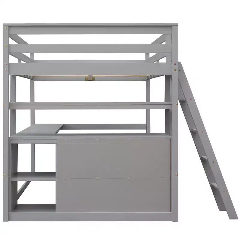 Lit mezzanine en bois de 79,5''L*57,1''W avec bureau, étagères et deux tiroirs intégrés, design multifonctionnel