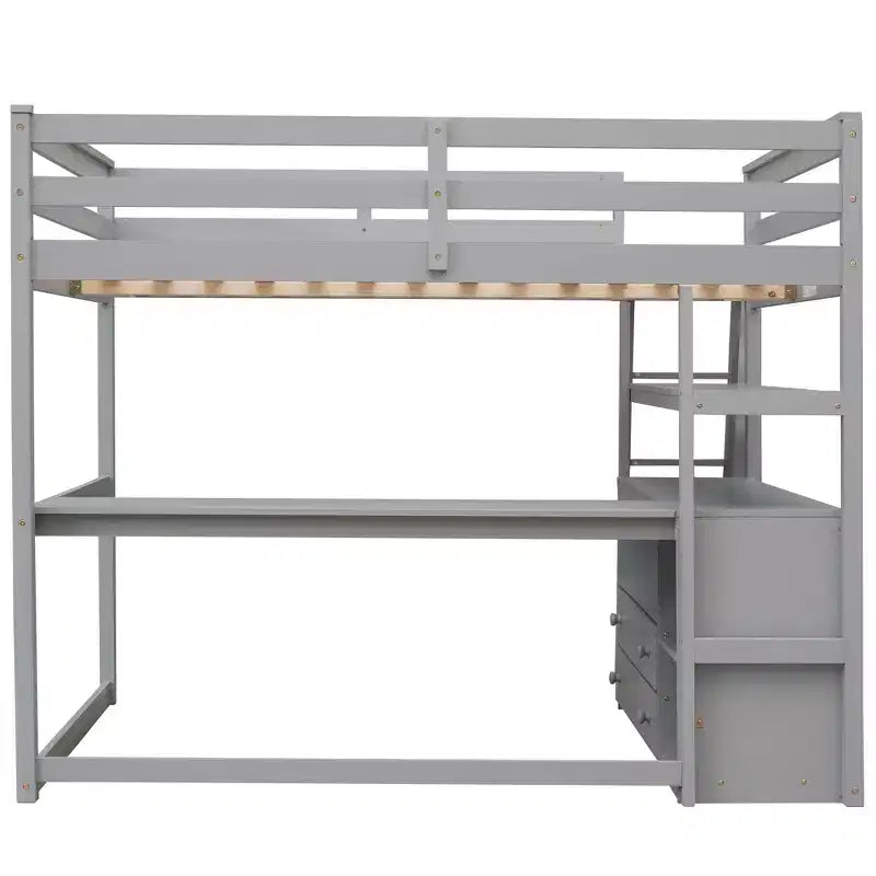 Lit mezzanine en bois de 79,5''L*57,1''W avec bureau, étagères et deux tiroirs intégrés, design multifonctionnel