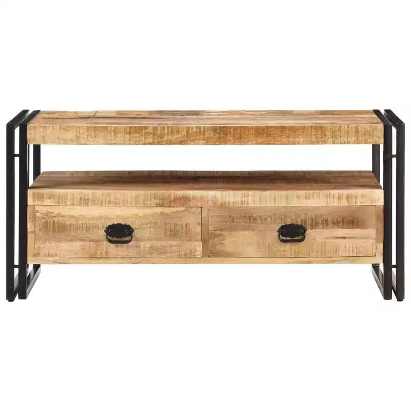 Table basse en bois d'acacia massif marron et noir, acier thermolaqué