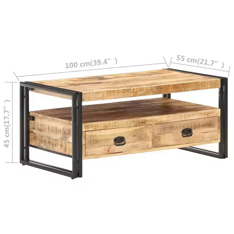 Table basse en bois d'acacia massif marron et noir, acier thermolaqué