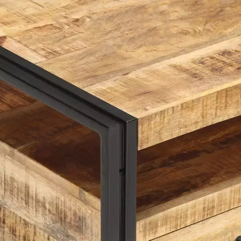 Table basse en bois d'acacia massif marron et noir, acier thermolaqué