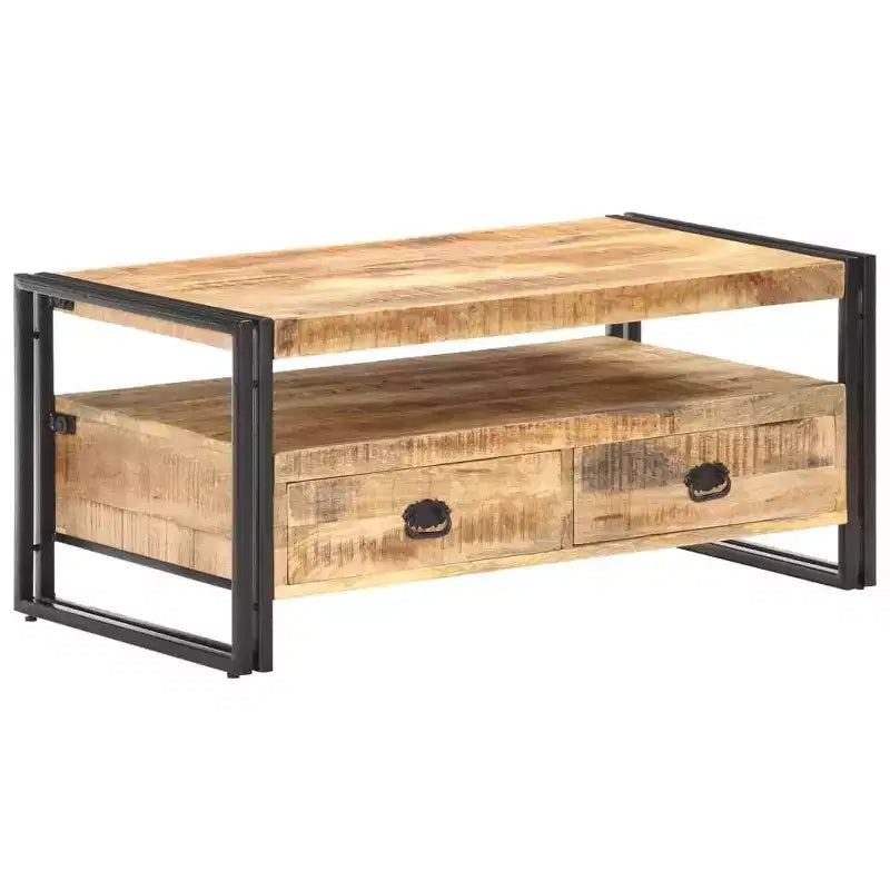 Table basse en bois d'acacia massif marron et noir, acier thermolaqué