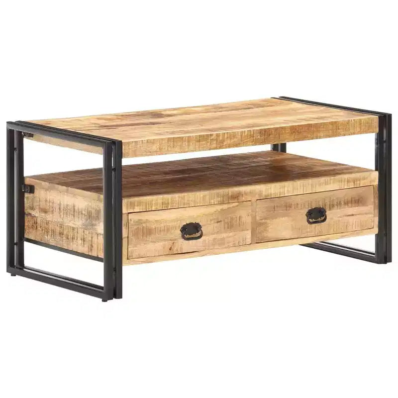 Table basse en bois d'acacia massif marron et noir, acier thermolaqué
