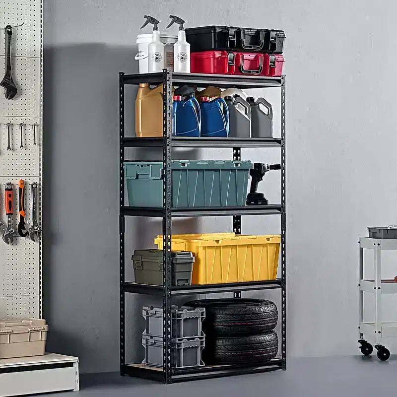 Étagères de rangement, 2000 lbs, rayonnage de garage à 5 niveaux, étagères métalliques réglables 16 Px32 Lx62,8 H pour rayonnages de garage, support utilitaire, Noir