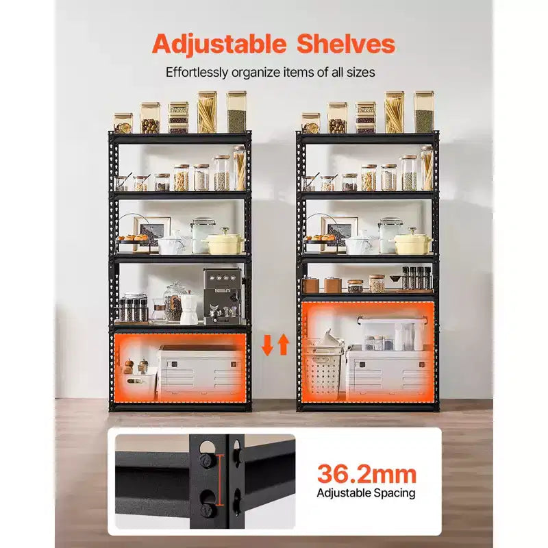 Étagères de rangement, 2000 lbs, rayonnage de garage à 5 niveaux, étagères métalliques réglables 16 Px32 Lx62,8 H pour rayonnages de garage, support utilitaire, Noir