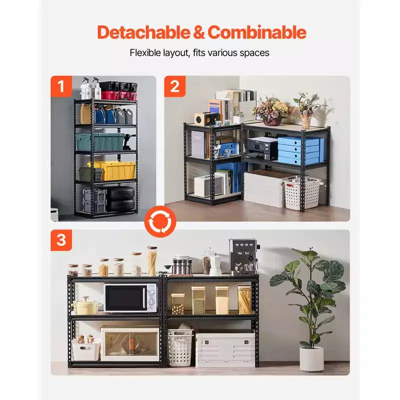 Étagères de rangement, 2000 lbs, rayonnage de garage à 5 niveaux, étagères métalliques réglables 16 Px32 Lx62,8 H pour rayonnages de garage, support utilitaire, Noir