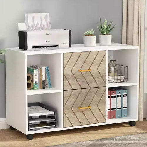 Lantine 2-Drawer File Cabinet, Large Mobile Lateral Filing Cabinet for Letter Size with Printer Stand and Wheels for Home Office, White