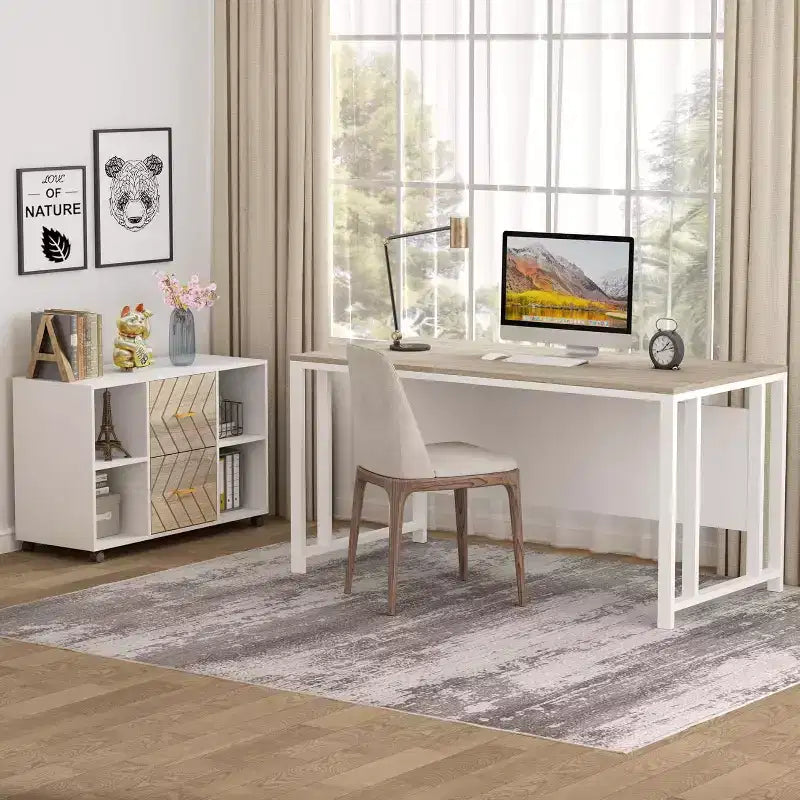 Meuble de rangement 2 tiroirs, Grand classeur latéral mobile pour documents de format Lettre avec support d'imprimante et roulettes pour bureau à domicile, Blanc
